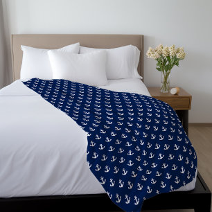 Small Blue and White Anchors Pattern Fleece Blanket