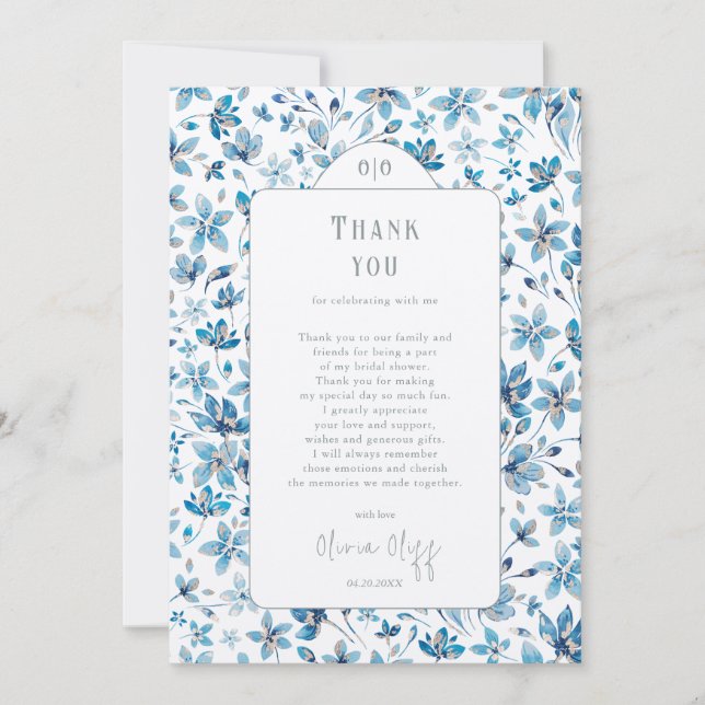 Small Blue Bridal Shower Thank You Card (Front)