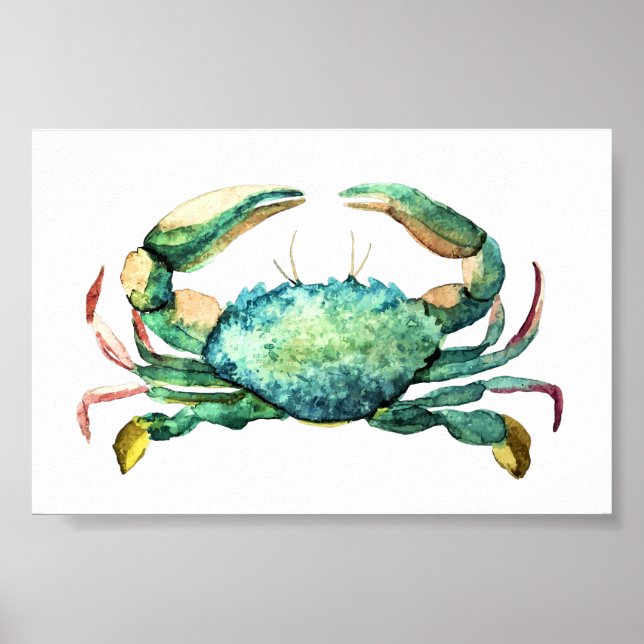 Small Blue Crab Watercolor Print (Front)