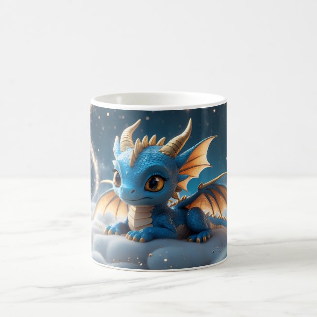 Small blue dinosaur on a cloud coffee mug (Center)