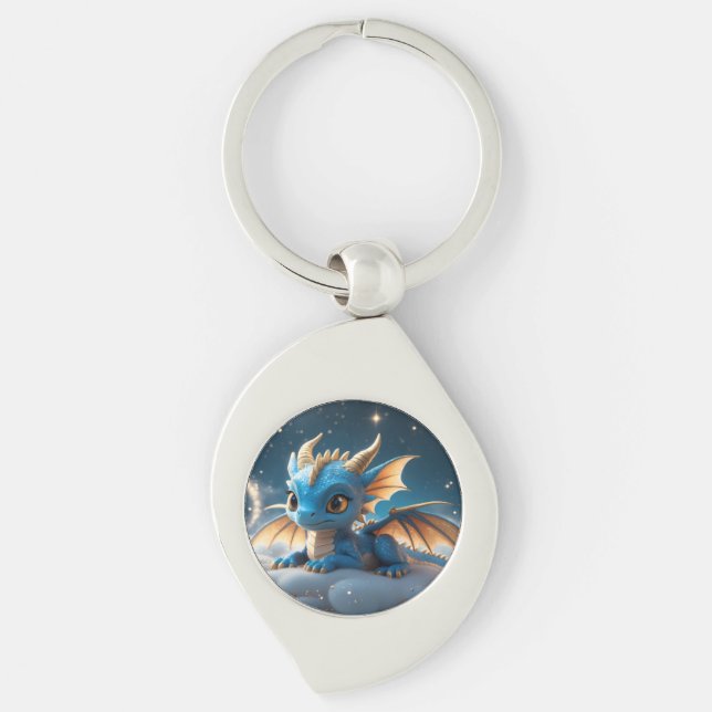 Small blue dinosaur on a cloud key ring (Front)