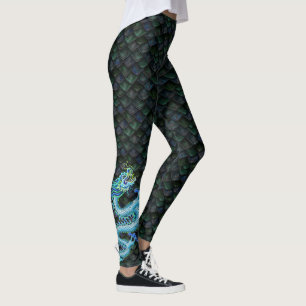 Small Blue Dragon on Blue Dragon Scales Leggings