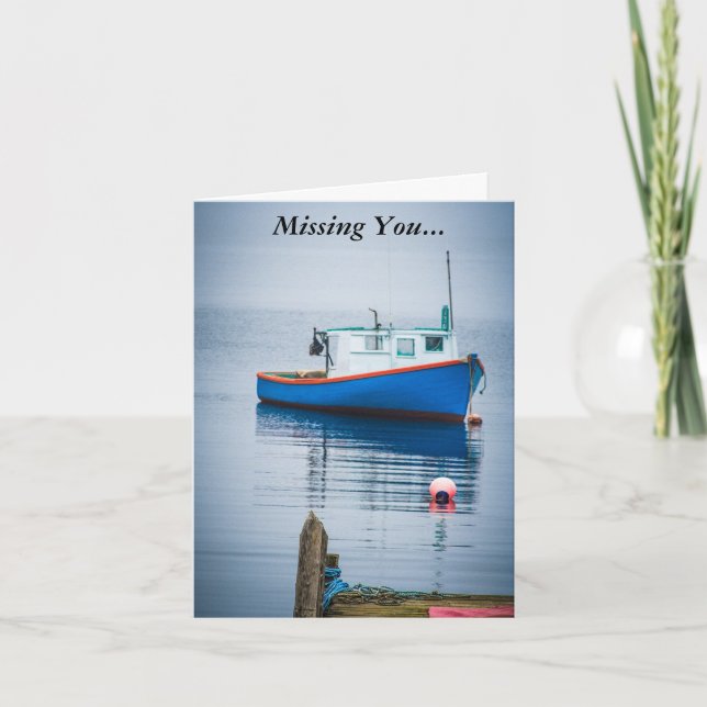 Small Blue Fishing Boat Card (Front)