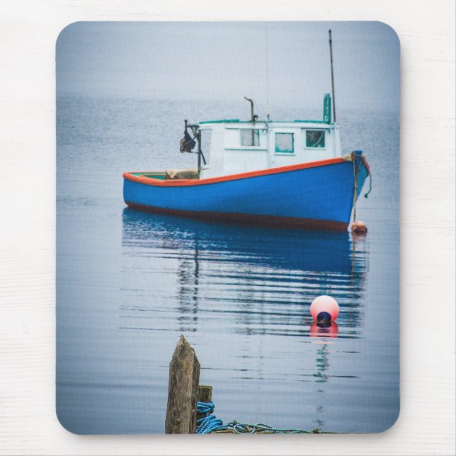 Small Blue Fishing Boat Mouse Mat (Front)