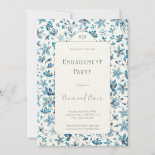 Small Blue Flowers Engagement Party Invitation