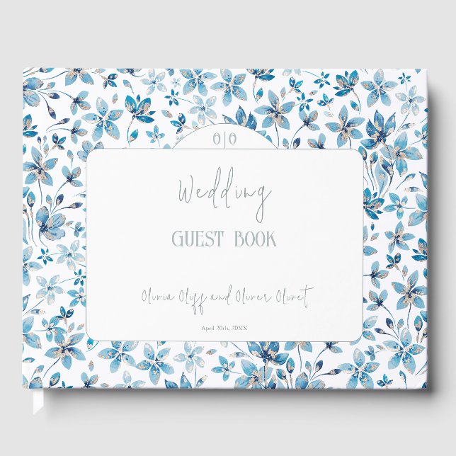 Small Blue Flowers Wedding  Guest Book (Front)