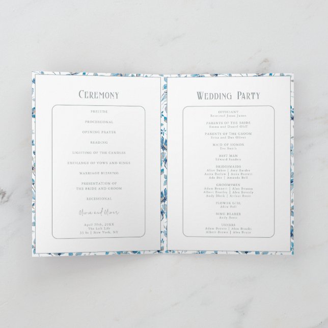 Small Blue Flowers Wedding Program Invitation (Inside)