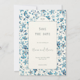 Small Blue Flowers Wedding Save the Date Invitation