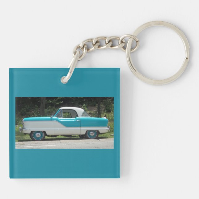 Small blue Metropolitian Nash cute classic car Key Ring (Back)
