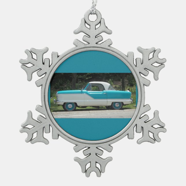 Small blue Metropolitian Nash cute classic car Snowflake Pewter Christmas Ornament (Front)