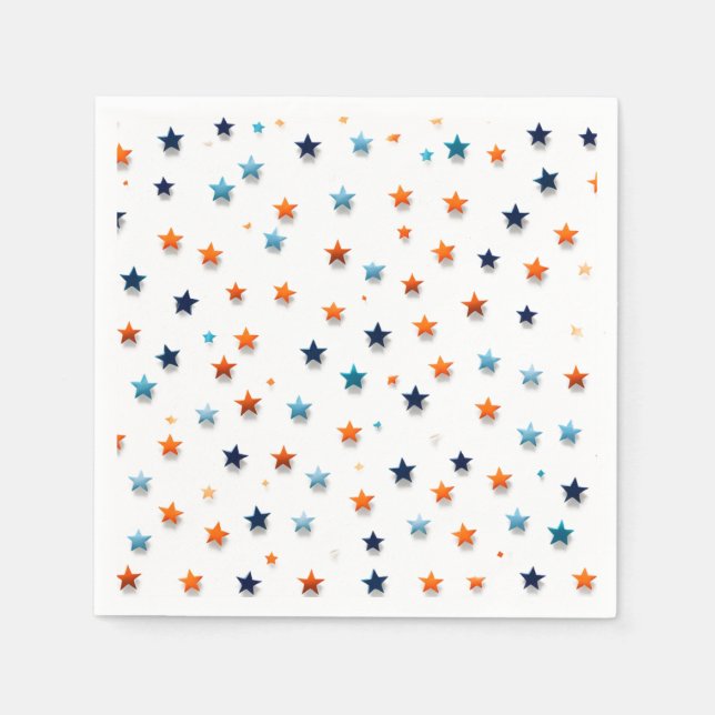 Small Blue & orange Stars: Birthday Party Napkins (Front)