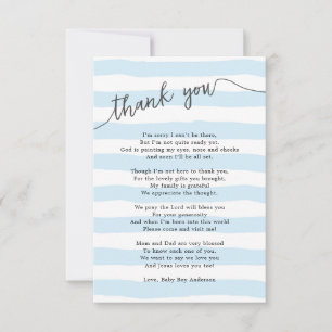 Small blue stripes baby boy thank you card