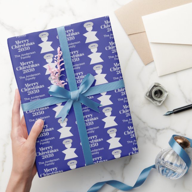  Small Blue Tiny Angel Minimalist Christmas  Wrapping Paper (Gifting)