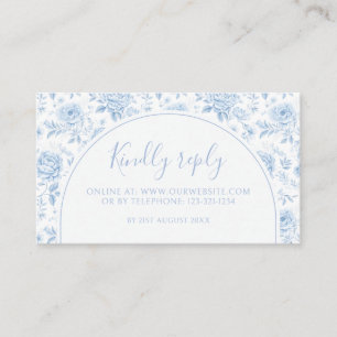 Small Blue Toile Arch Floral Wedding RSVP Website Enclosure Card
