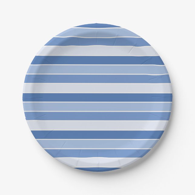 Small Blue Tone and Cream Stripes Paper Plate (Front)