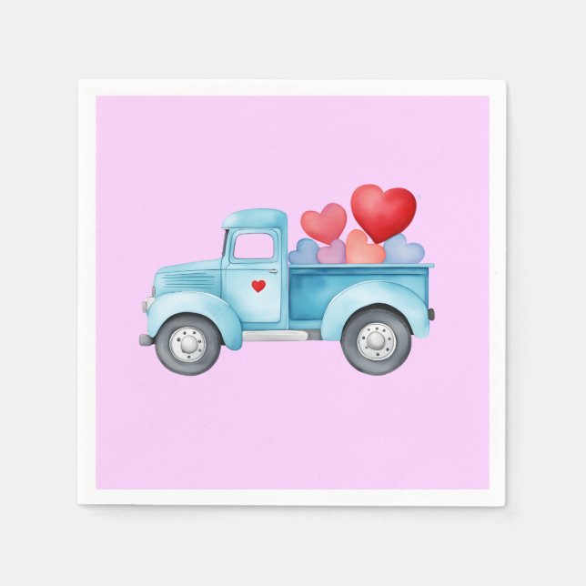 Small Blue Truck Valentine's Party Napkin (Front)