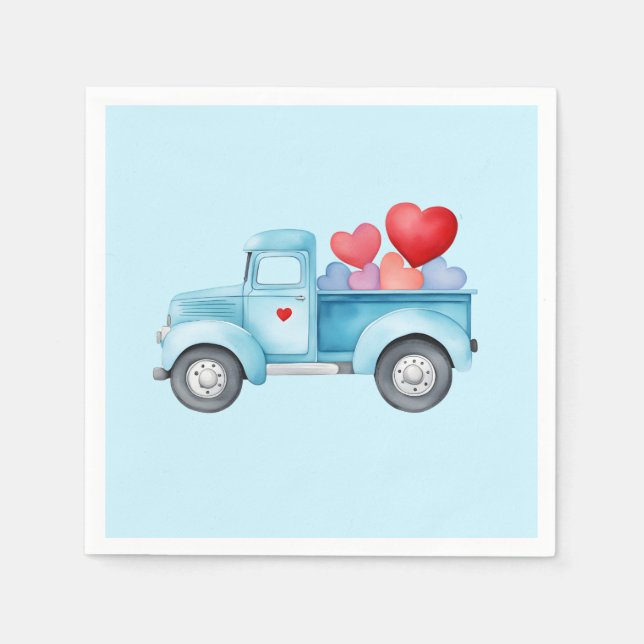 Small Blue Truck Valentine's Party Napkin (Front)