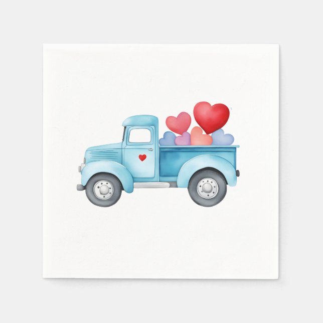 Small Blue Truck Valentine's Party Napkin (Front)