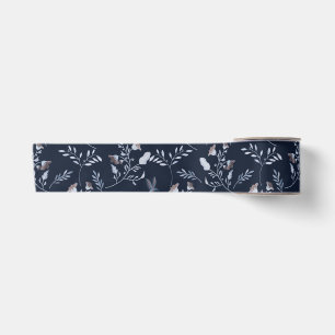 Small Bluebells and Bluebirds Floral on Midnight Satin Ribbon