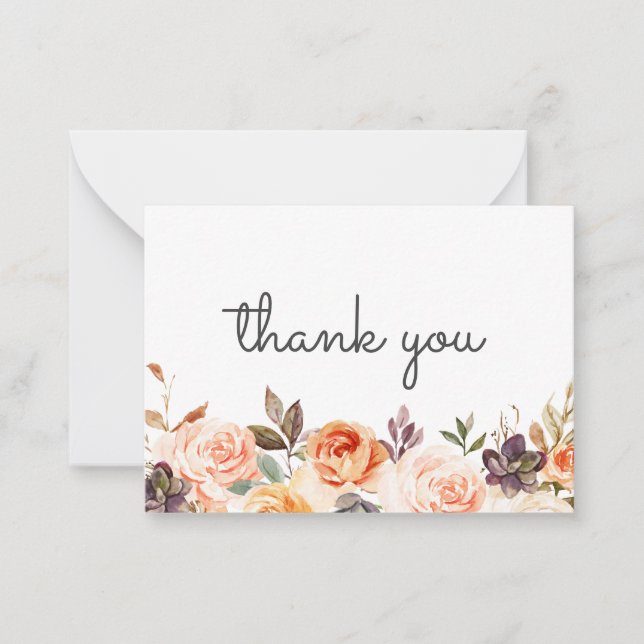 Small Blush & Peach Floral w Text Thank You Card 2 (Front)