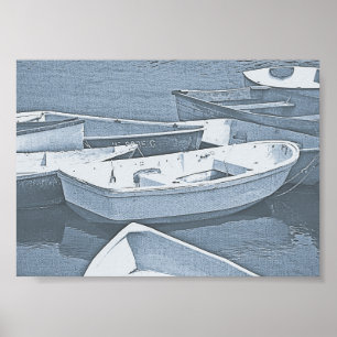 Small Boats Rowboats in Maine Blue  Poster