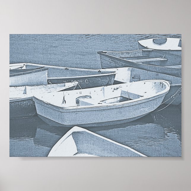 Small Boats Rowboats in Maine Blue  Poster (Front)