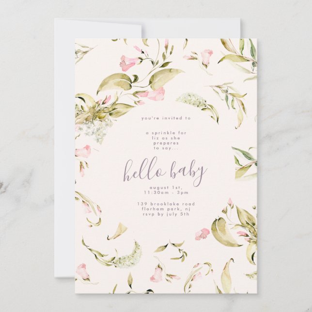 Small Boho Wildflower Garden Hello Baby Shower Invitation (Front)