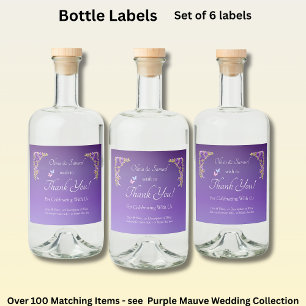 Small Bottle Labels, Purple Mauve Flowers Wine Liquor Bottle Label