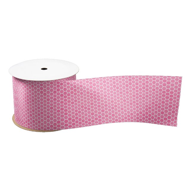 Small Bright Pink Honeycomb Bee Hive Geometric Satin Ribbon (Spool)