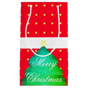 Small Bright Red Merry Christmas Paper Gift Bag