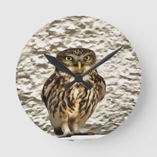 Small Brown Barn Owl Artistic Portrait Round Clock