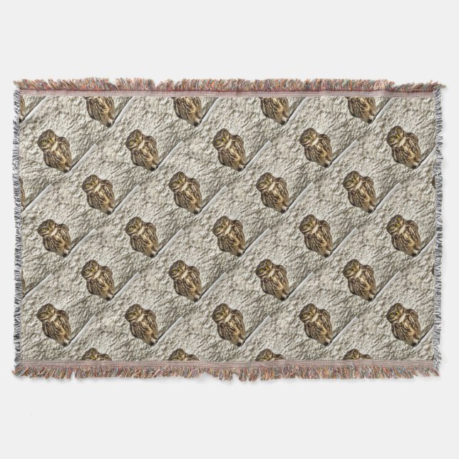 Small Brown Barn Owl Artistic Portrait Throw Blanket (Front)