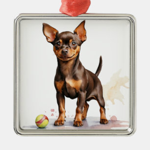 SMALL BROWN MINIATURE PINSCHER DOG METAL TREE DECORATION