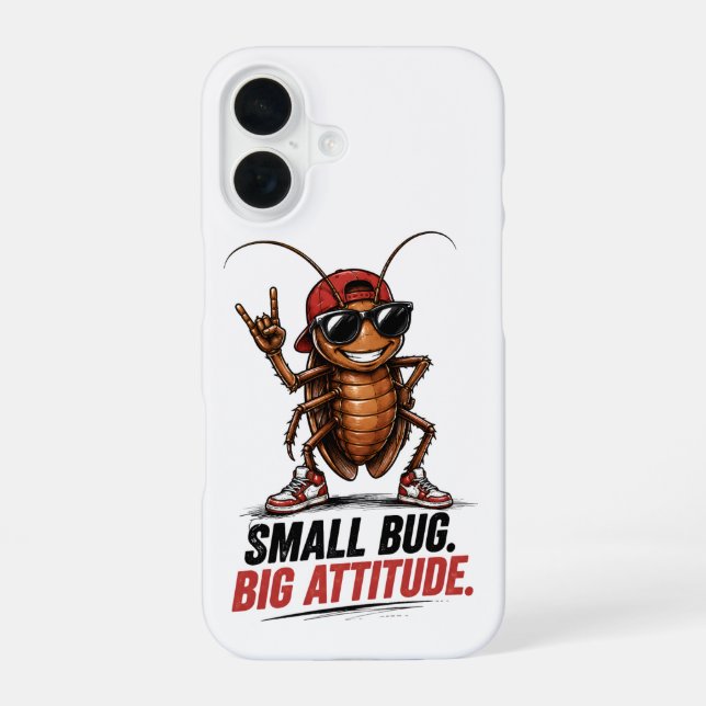 Small Bug. Big Attitude. | Funny Cartoon Cockroach iPhone 16 Case (Back)