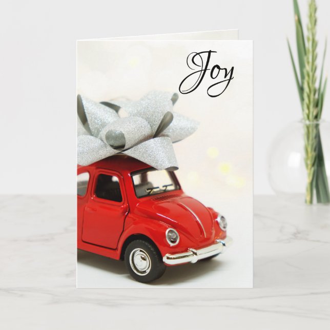 Small Bug with Bow, Little toy car, Christmas Holiday Card (Front)