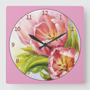 Small Bundle of Pink and White Tulips Square Wall Clock
