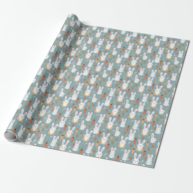 Small Bunnies and Flowers Wrapping Paper (Unrolled)