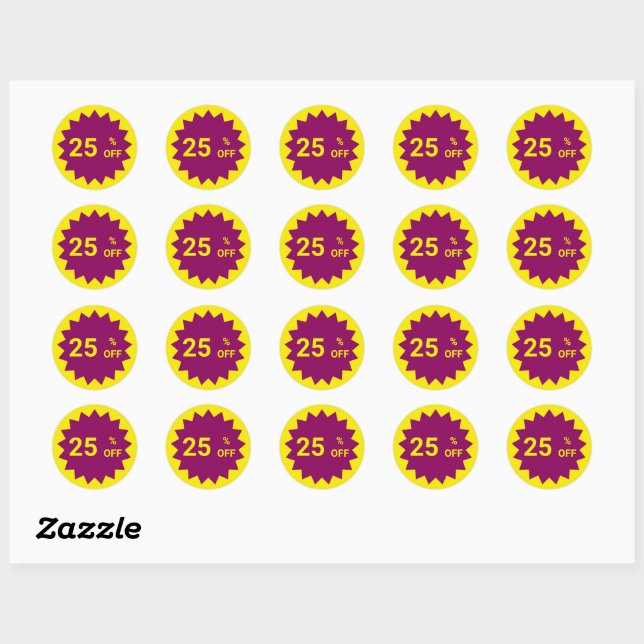 Small Business 25% OFF Yellow Pink Classic Round Sticker (Sheet)