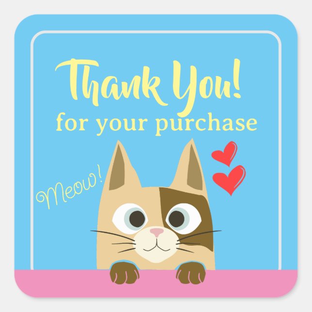 Small Business Cat Thank You Square Sticker (Front)