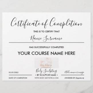 Small business certificate of completion