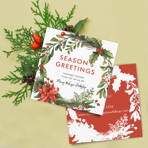 Small Business Christmas Festive Wreath Info Square Business Card
