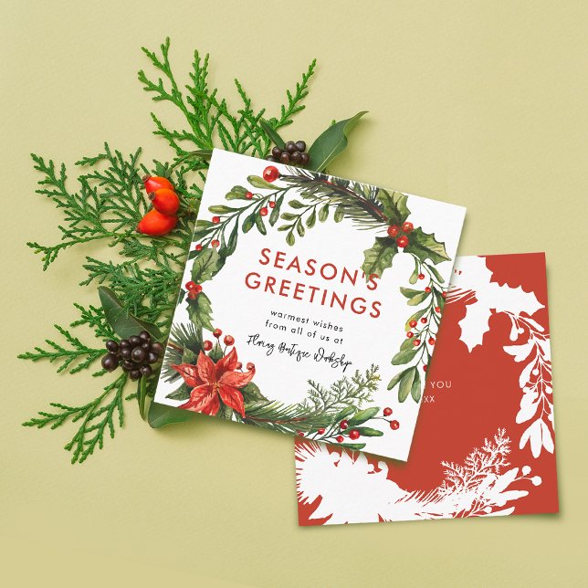 Small Business Christmas Festive Wreath Square Business Card (Small Business Christmas Festive Wreath Square Business Card)