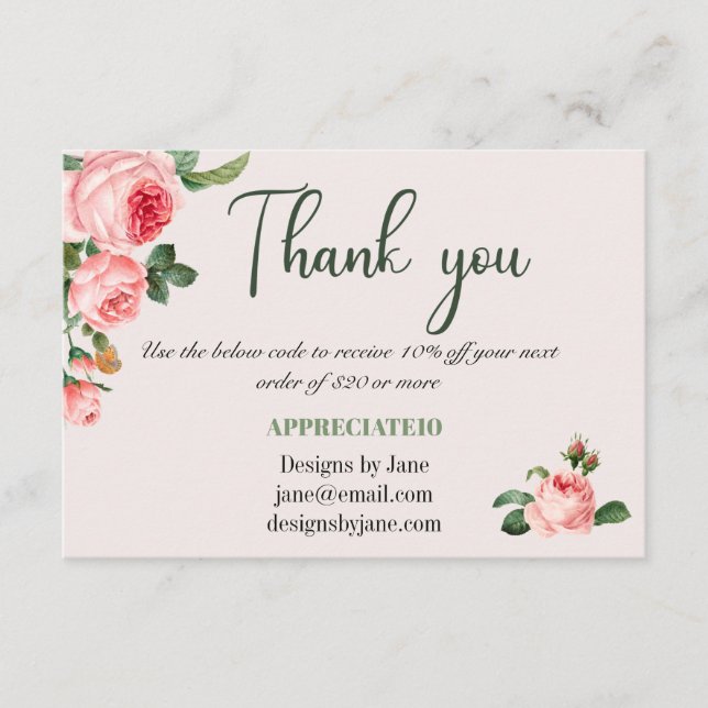 Small Business Coupon Pink Thank You Insert Card (Front)