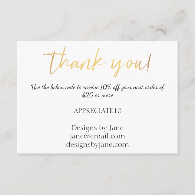 Small Business Coupon Thank You Gold Insert Card (Front)