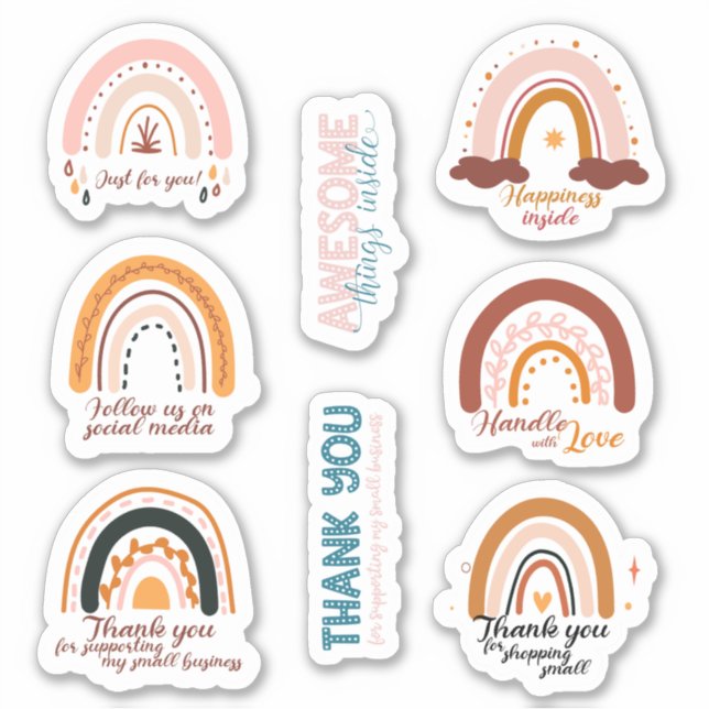 Small Business Cute Rainbow Thank You Stickers (Front)
