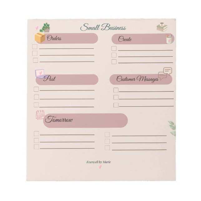 Small Business Daily Task List Notepad (Front)