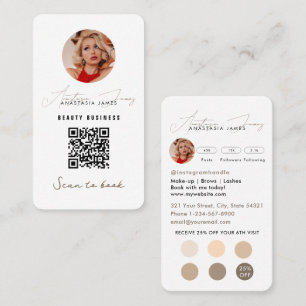 Small Business Discount Loyalty QR Code Boho Beige Business Card