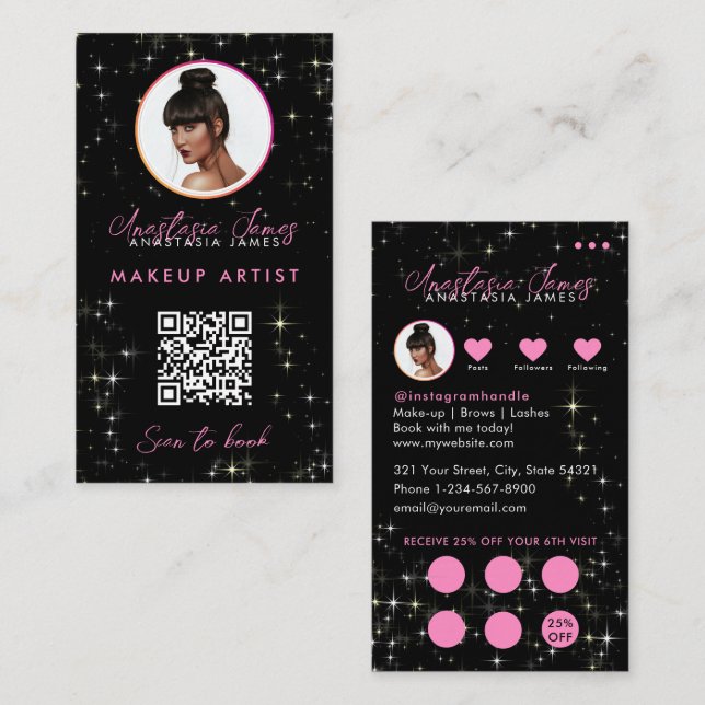 Small Business Discount Loyalty QR Code Sparkles Card (Front/Back)