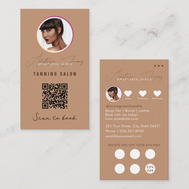 Small Business Discount Loyalty QR Code Spray Tan Card (Front/Back)