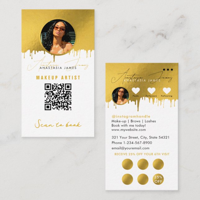 Small Business Discount Loyalty QR Code White Gold Card (Front/Back)